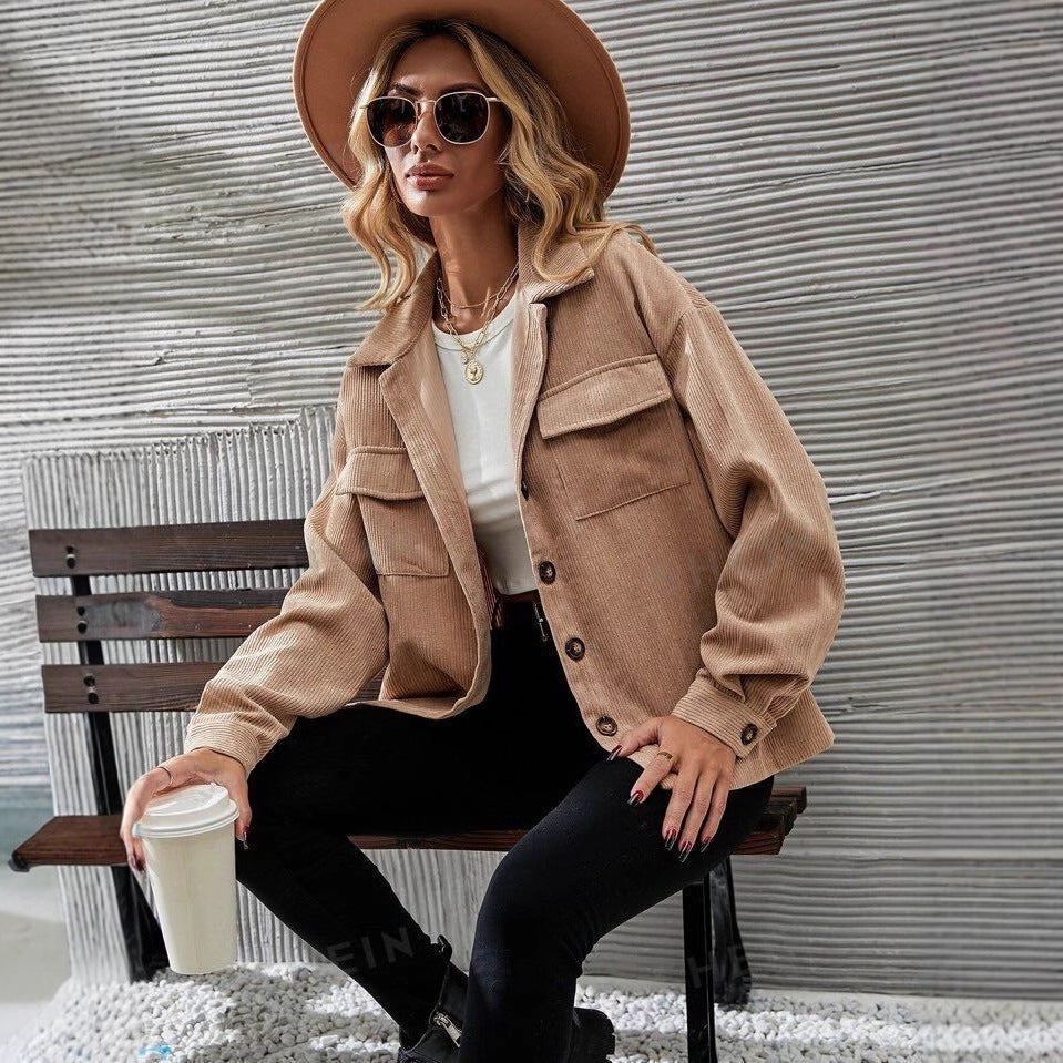 Retro Cardigan European And American Pocket Coat Women
