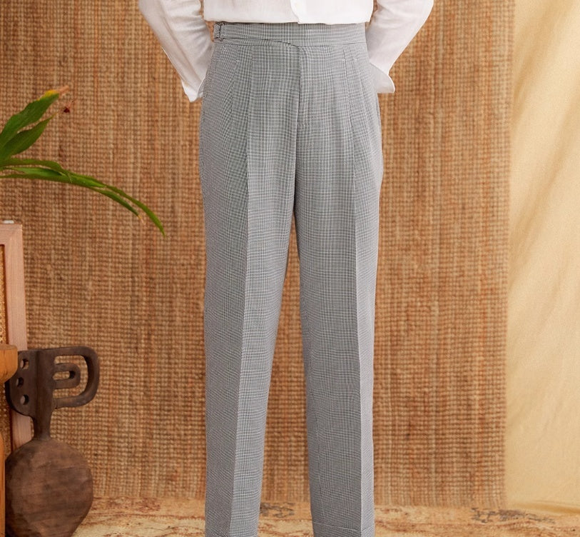 High Waist Houndstooth Straight Pants – Neapolitan Breathable Casual Suit Trousers