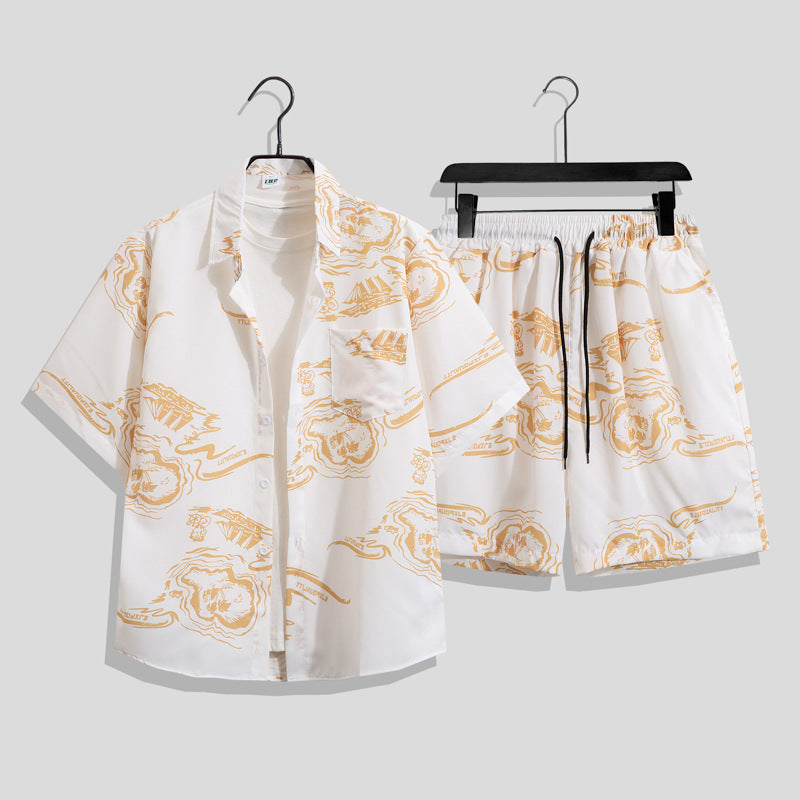 Men’s Hong Kong-Style Retro Printed Short-Sleeve Shirt – Bold & Nostalgic