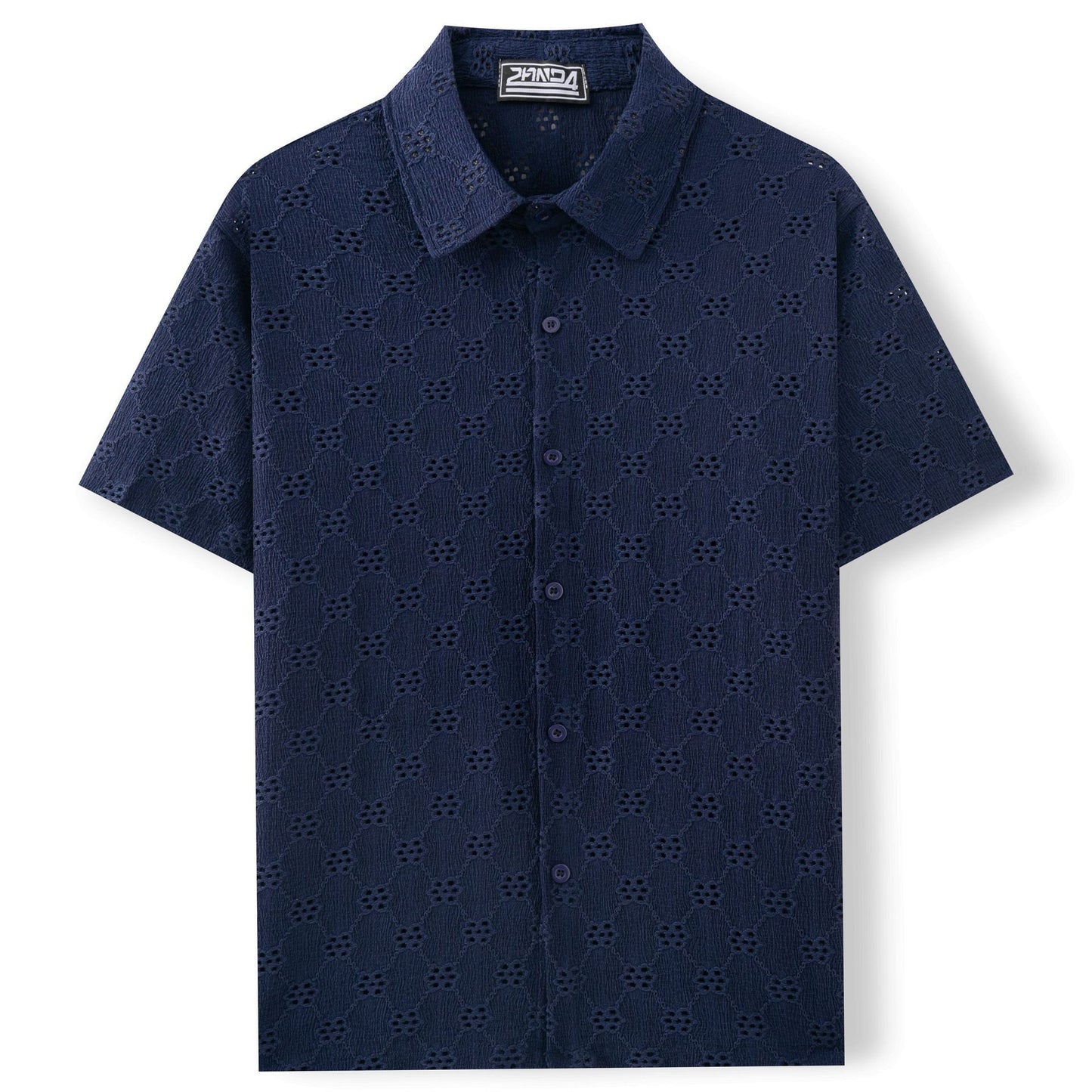 Men’s Hollow Jacquard Short-Sleeve Shirt – Breathable Summer Knit