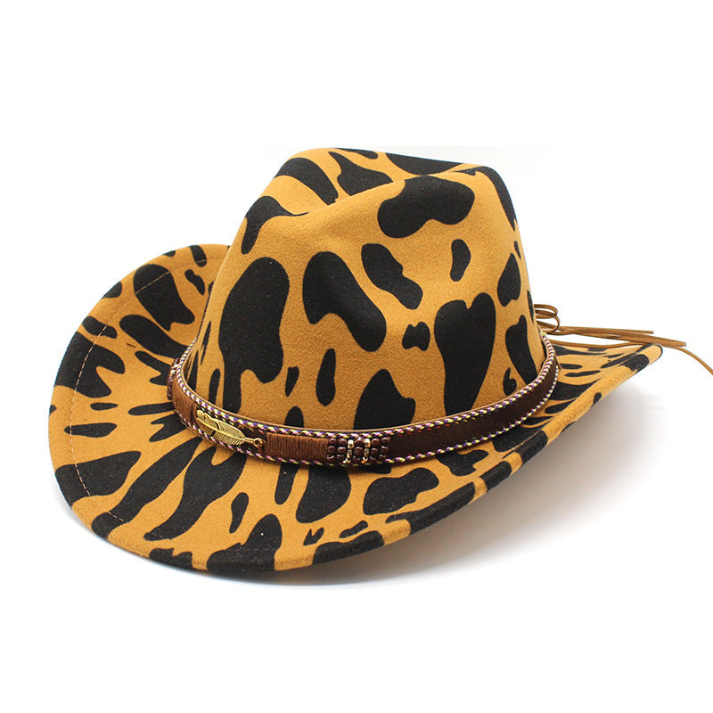 Ethnic Style Woolen Cows Pattern Big Brim Wide Brim Denim Top Hat