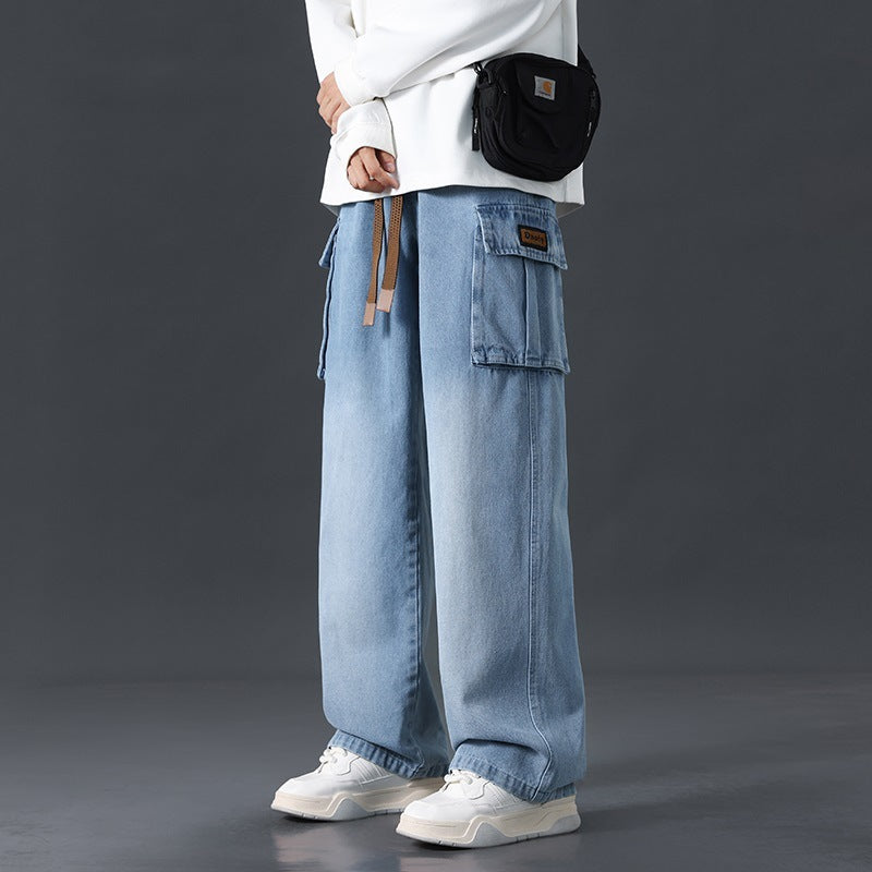Men's Loose Fit Gradient Washed Wide-Leg Jeans – Draped Streetwear Denim