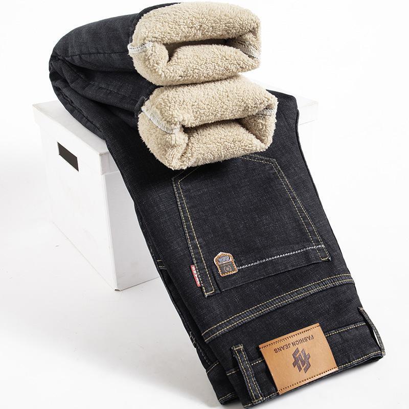 Men’s Fleece-Lined Thick Loose Fit Straight Trousers – Winter Warm Casual Pants