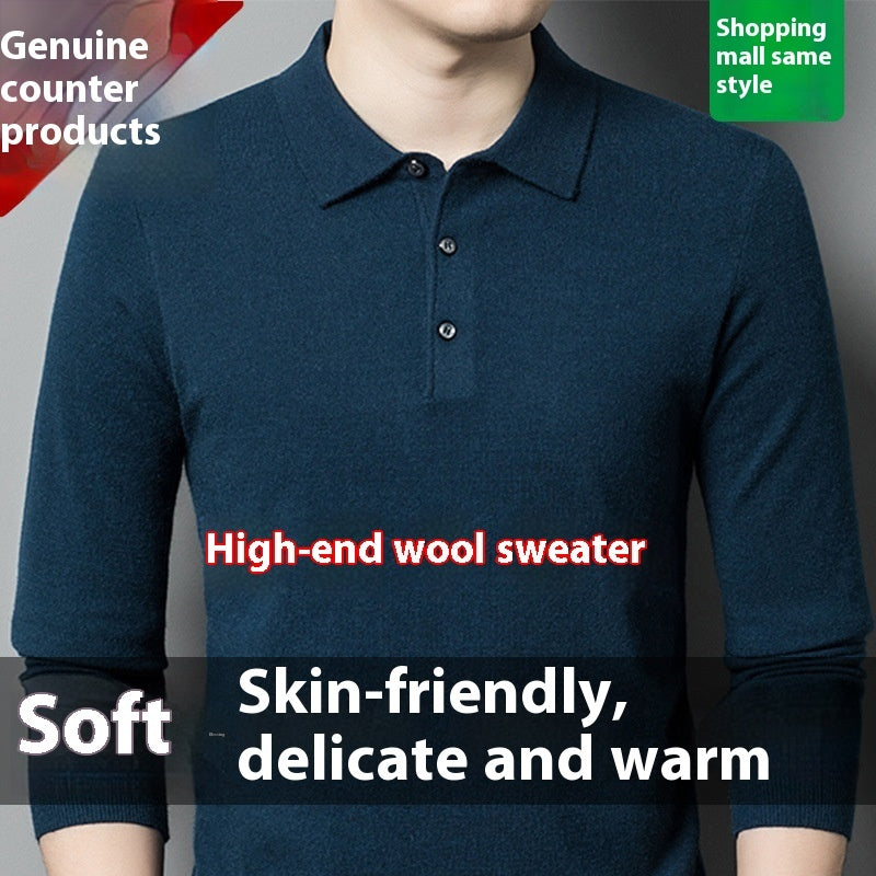 Men's Autumn And Winter Solid Color Shirt Middle-aged Polo Sweater