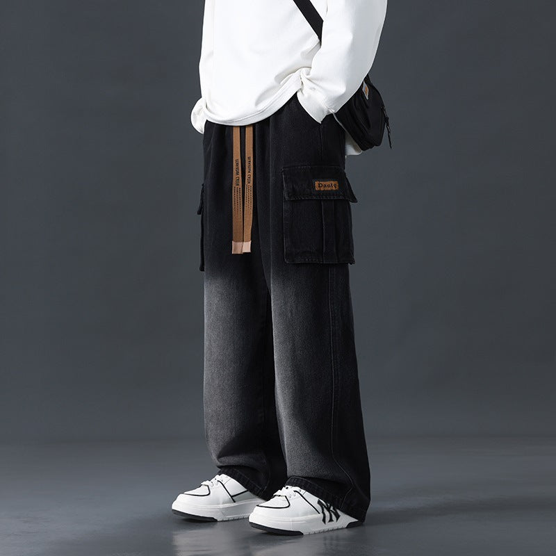 Men's Loose Fit Gradient Washed Wide-Leg Jeans – Draped Streetwear Denim