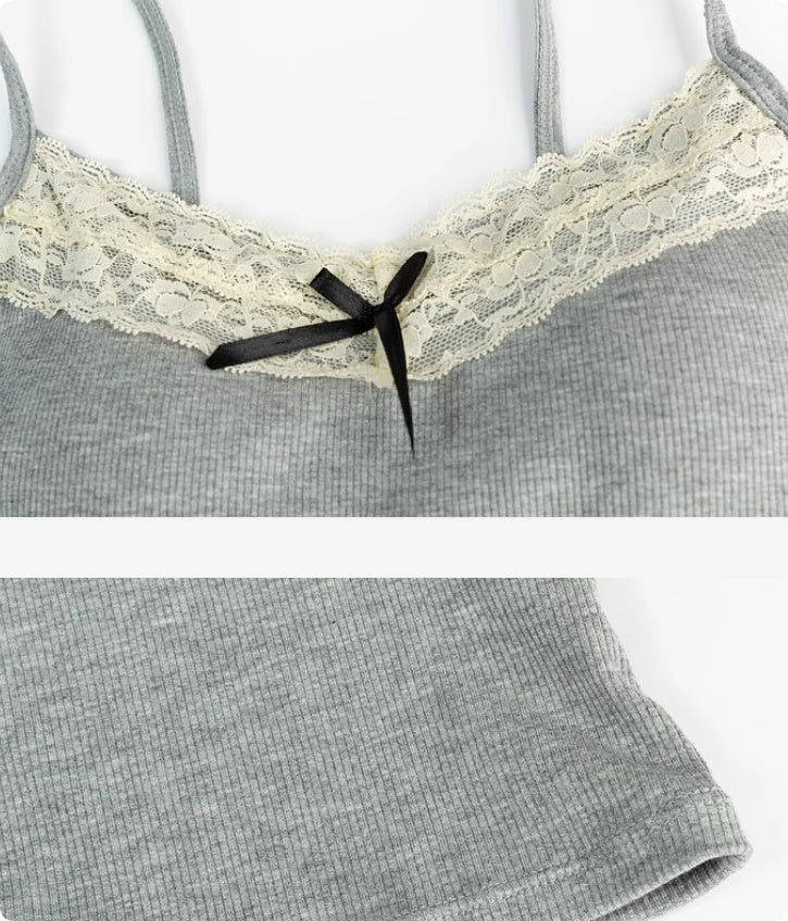 Bow Lace Suspender Women's Early Spring New Style Pure Desire Wind