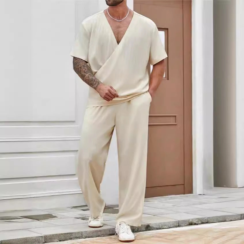Men’s Casual Short-Sleeve Shirt & Trouser Commuter Set – Breezy Summer Suit