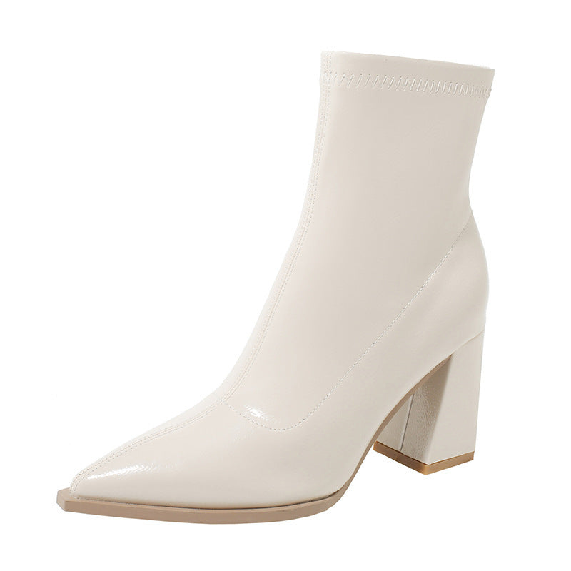 Women's Autumn And Winter White Skinny Boots Boots