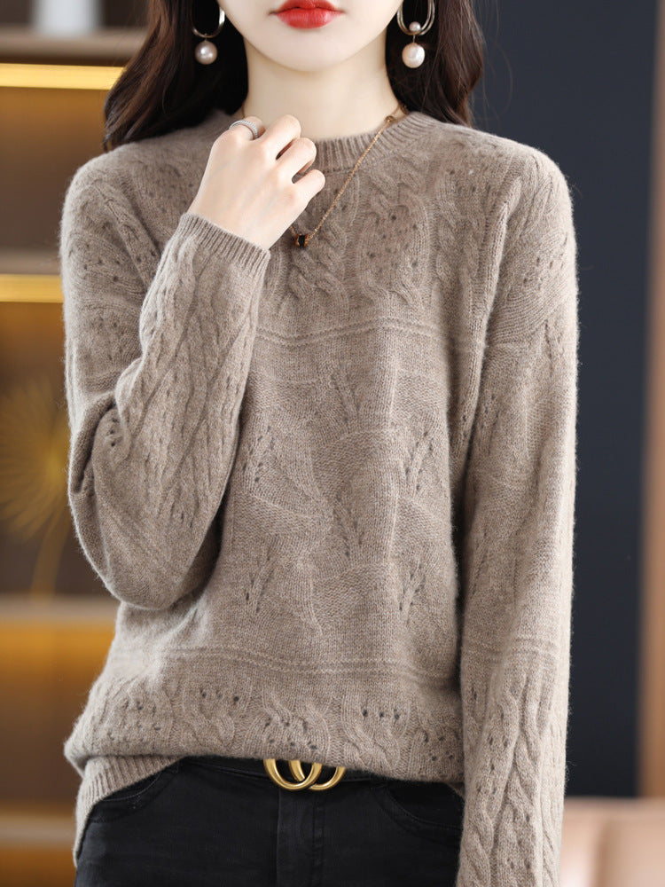 Women's Heavy Industry Jacquard Round Neck Pure Wool Sweater