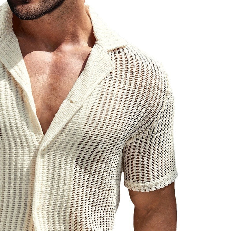 Men’s Retro Cotton-Linen Striped Henley Shirt—Loose Fit with Cardigan Lapel