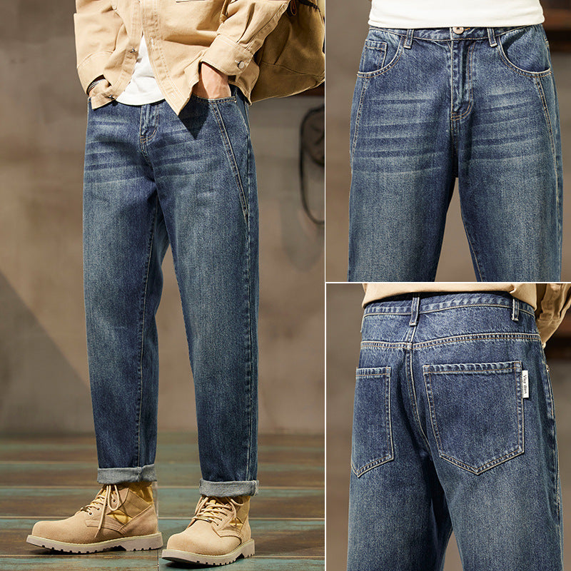 Retro Loose Straight Denim Pants for Men – Vintage Streetwear Style
