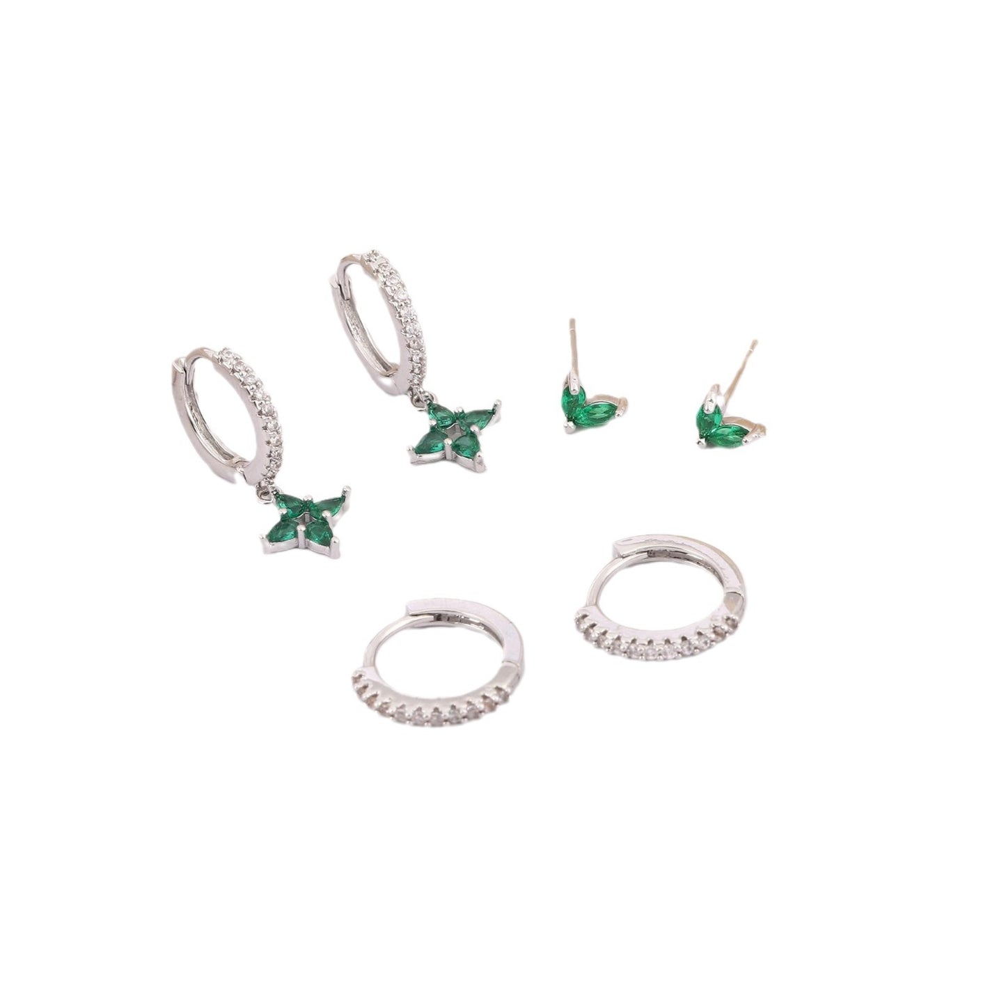 Green Inlaid Zircon Fashion Women's Earrings Three-piece Set