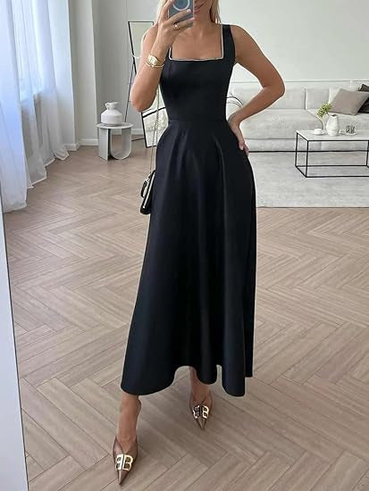 Elegant Women's Sleeveless Maxi Dress – Square Neck & Low Collar | Summer Chic by NYLIXA