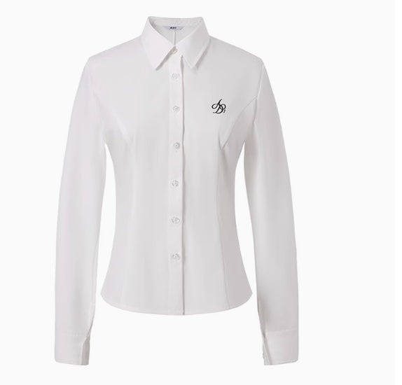 College Style Striped Lapel Shirt, Waist Cinched Long Sleeved Top