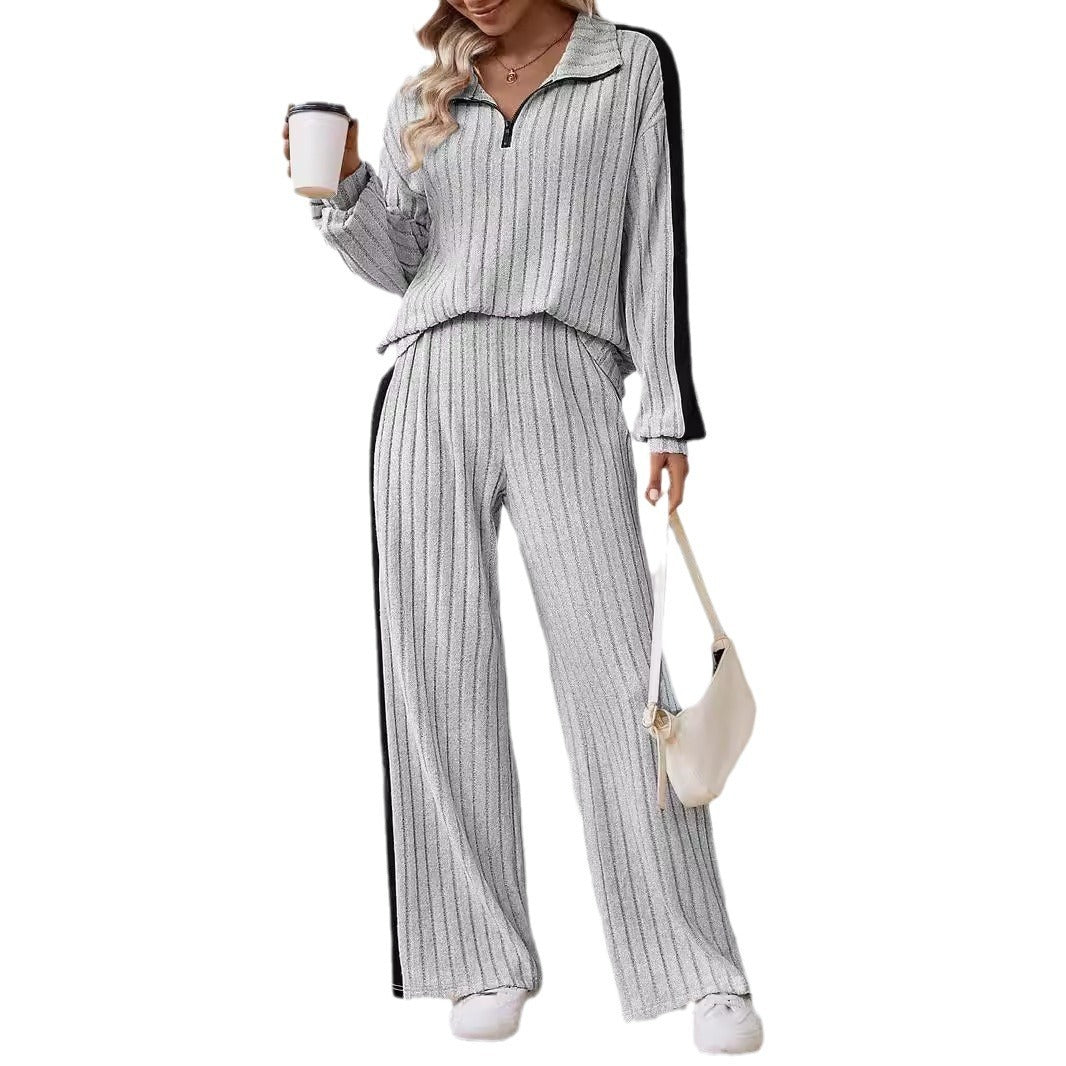 Large Size Casual Suit Women's Sweater Wide Leg Pants Two-piece Set