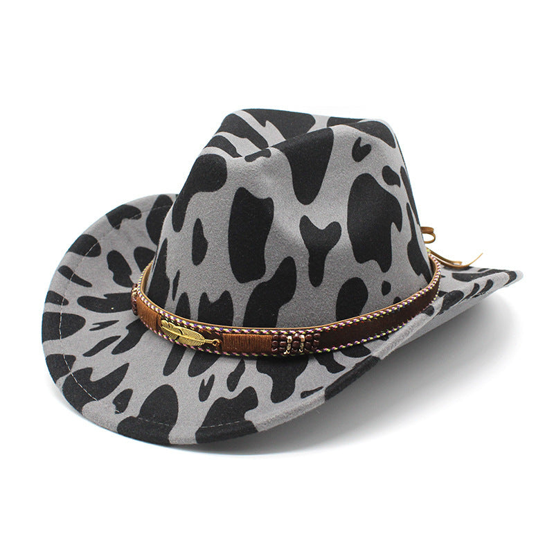 Ethnic Style Woolen Cows Pattern Big Brim Wide Brim Denim Top Hat