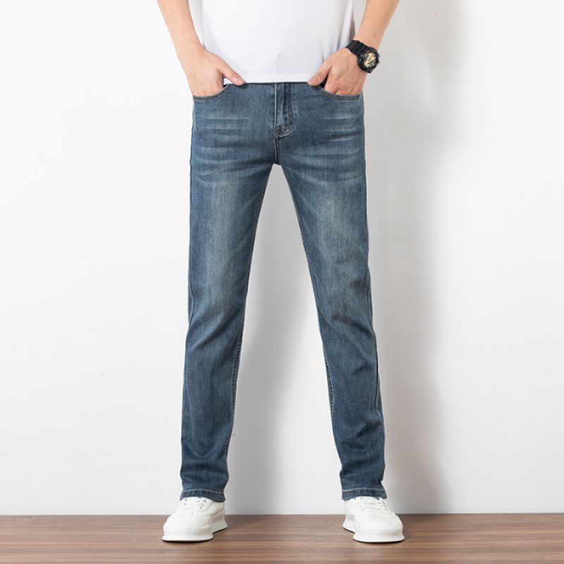 Men's Slim Fit Elastic Trend Jeans – Casual Straight Denim for Youth