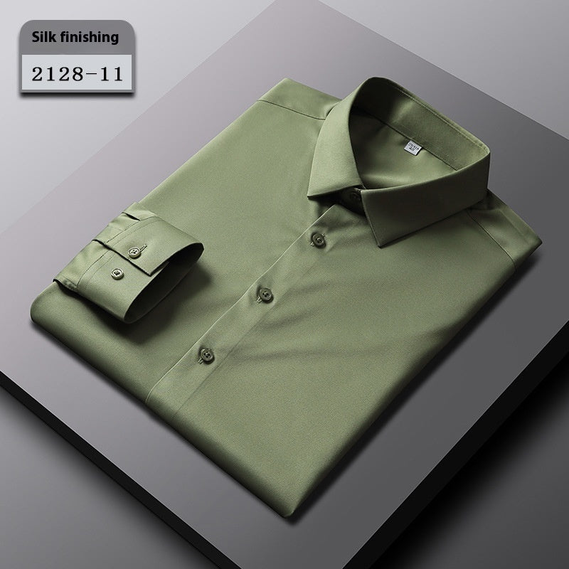 Men’s Elastic Silk Long-Sleeve Non-Iron Shirt – Smooth, Stretch & Breathable