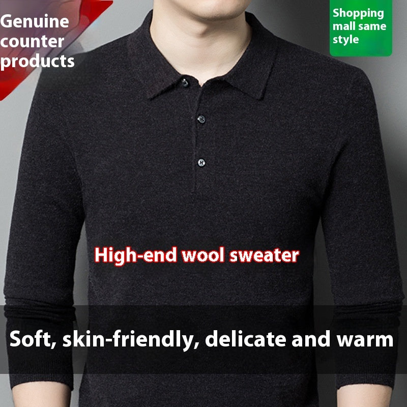 Men's Autumn And Winter Solid Color Shirt Middle-aged Polo Sweater