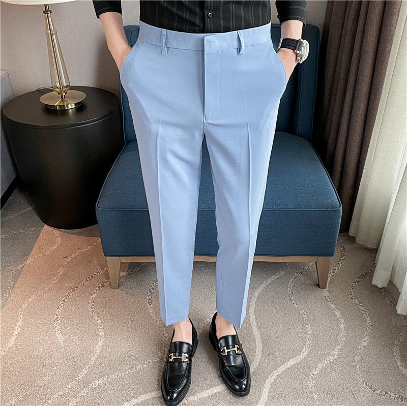 Men’s Spring/Summer Draped Solid‑Color Suit Pants – Stretchy Comfort, Elegant Casual Style