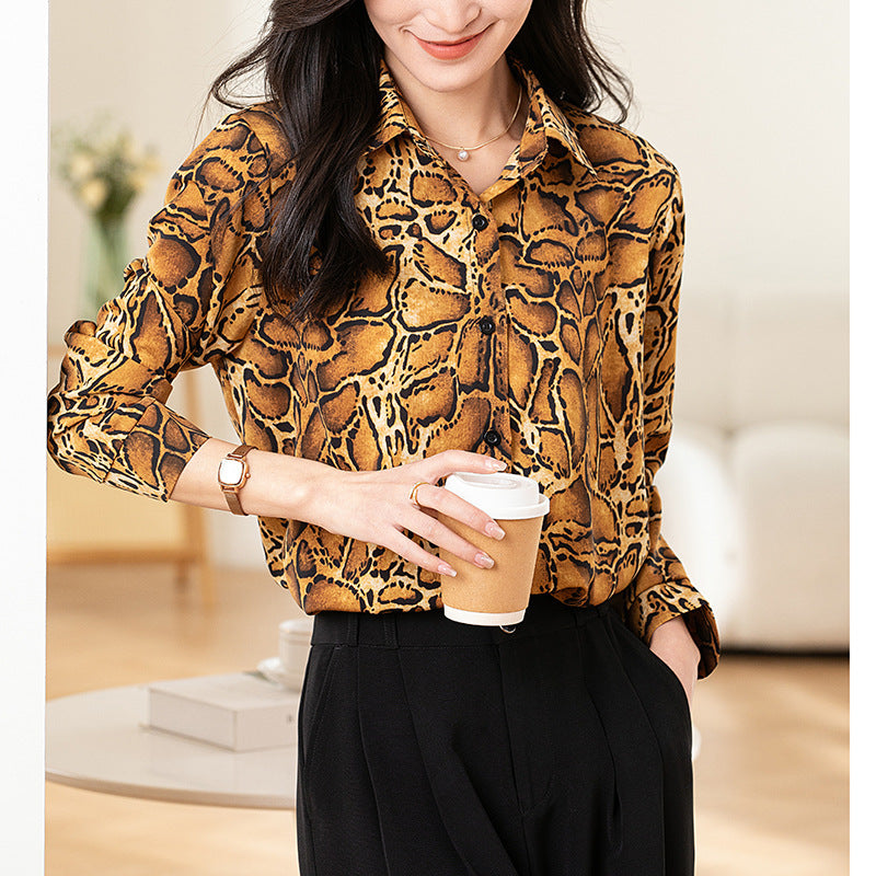Design Sense Niche Long Sleeve Non-ironing Draping Vertical And Smooth Printed Top Shirt