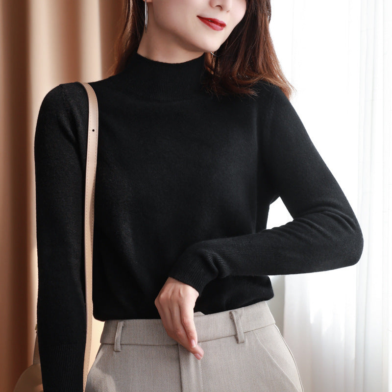 Women's Thick Woolen Sweater With Half High Neck Bottoming Sweater