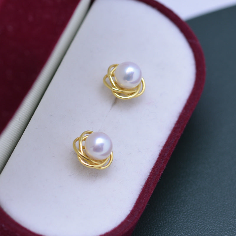 6-7mm Freshwater Pearl Nearly Round Almost Flawless S925 Silver Stud Earrings
