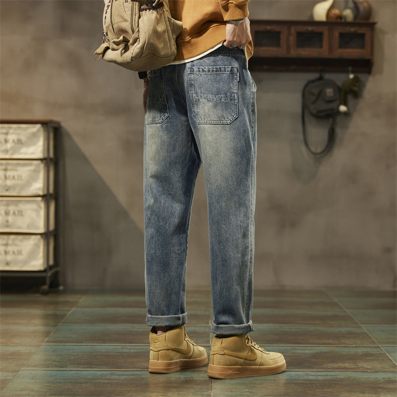Retro Loose Straight Denim Pants for Men – Vintage Streetwear Style