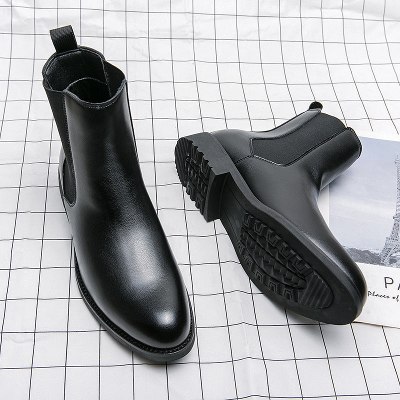 Men’s Korean-Style High-Top Leather Sneakers – Trendy Street Fashion Footwear