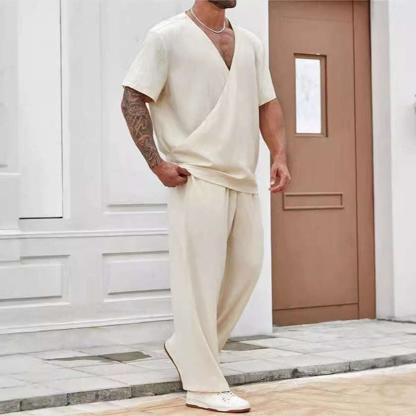Men’s Casual Short-Sleeve Shirt & Trouser Commuter Set – Breezy Summer Suit