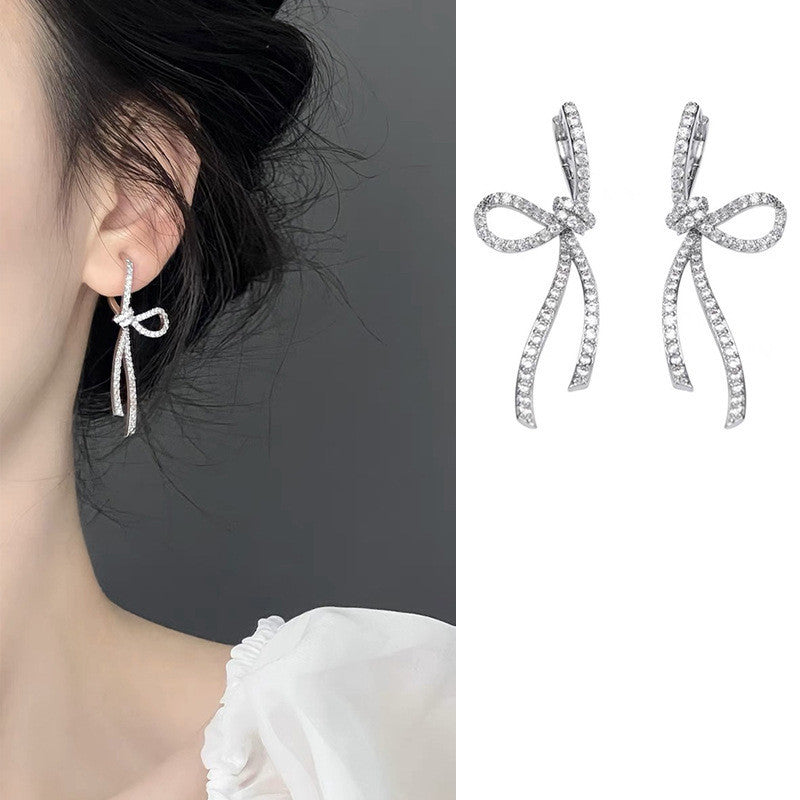 French Style Full Zirconium Bow Ear Clip Without Pierced Mosquito Coil