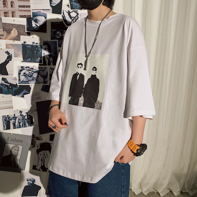 Men’s Korean-Style Loose Round-Neck T-Shirt – Oversized Graphic Comfort