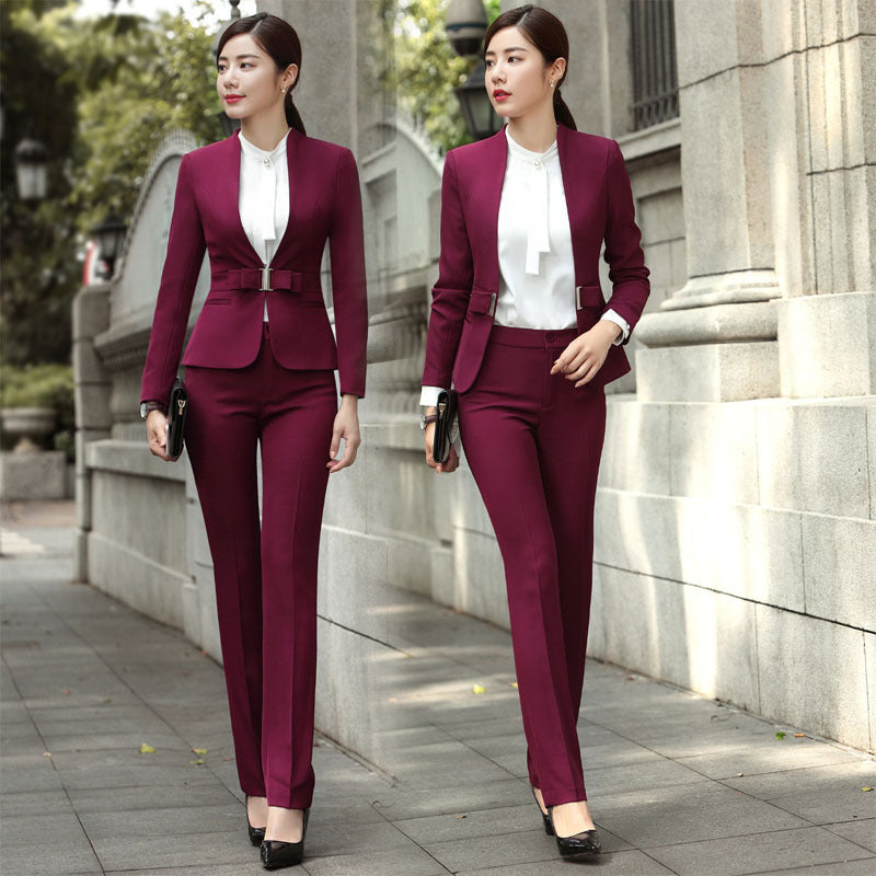 Elegant Wine Red Women’s Suit | Formal Overalls