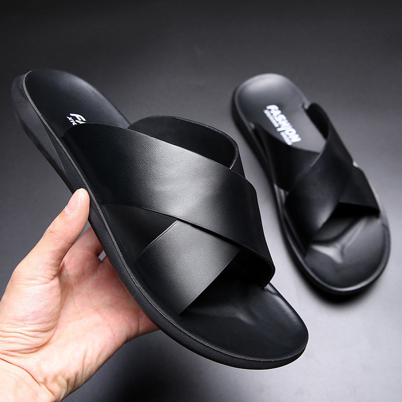 Men’s Casual Soft Leather Slippers – Soft-Bottom Non-Slip Comfort