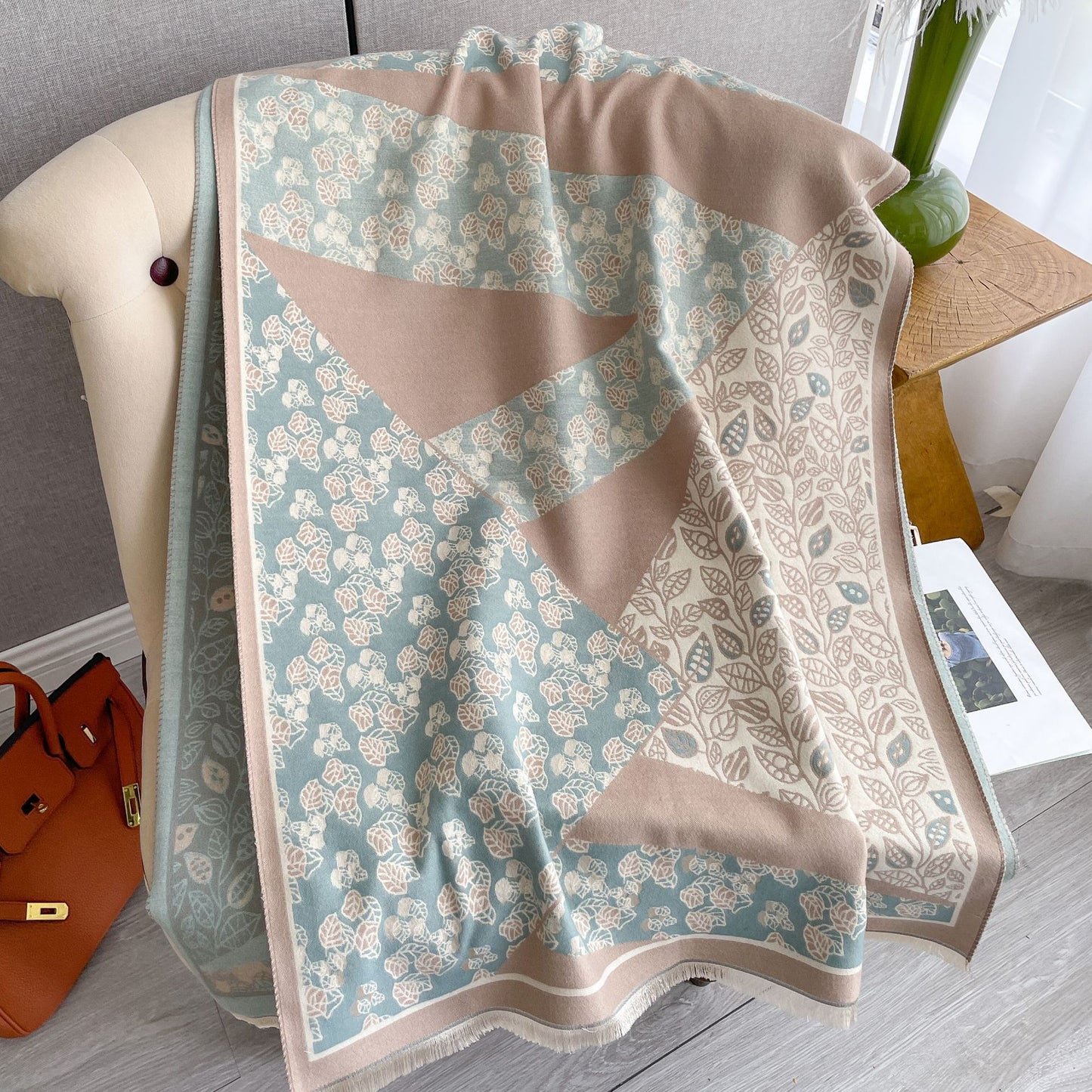 Korean Style Ins All-match Floral Print Shawl Winter Cashmere-like