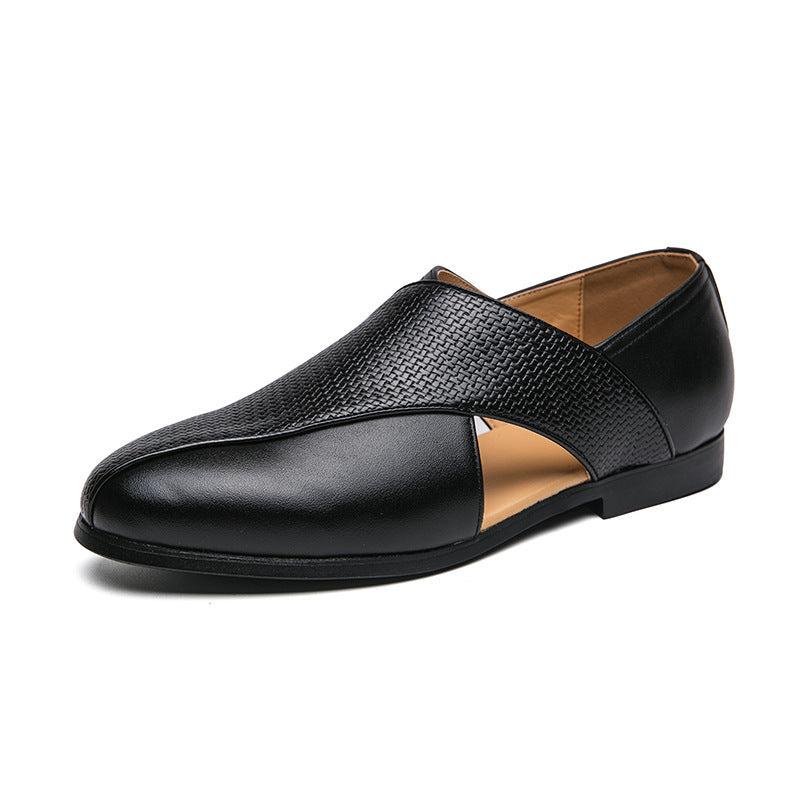 Men's Hollow Pattern Summer Woven Leather Sandals – Breathable Casual Style