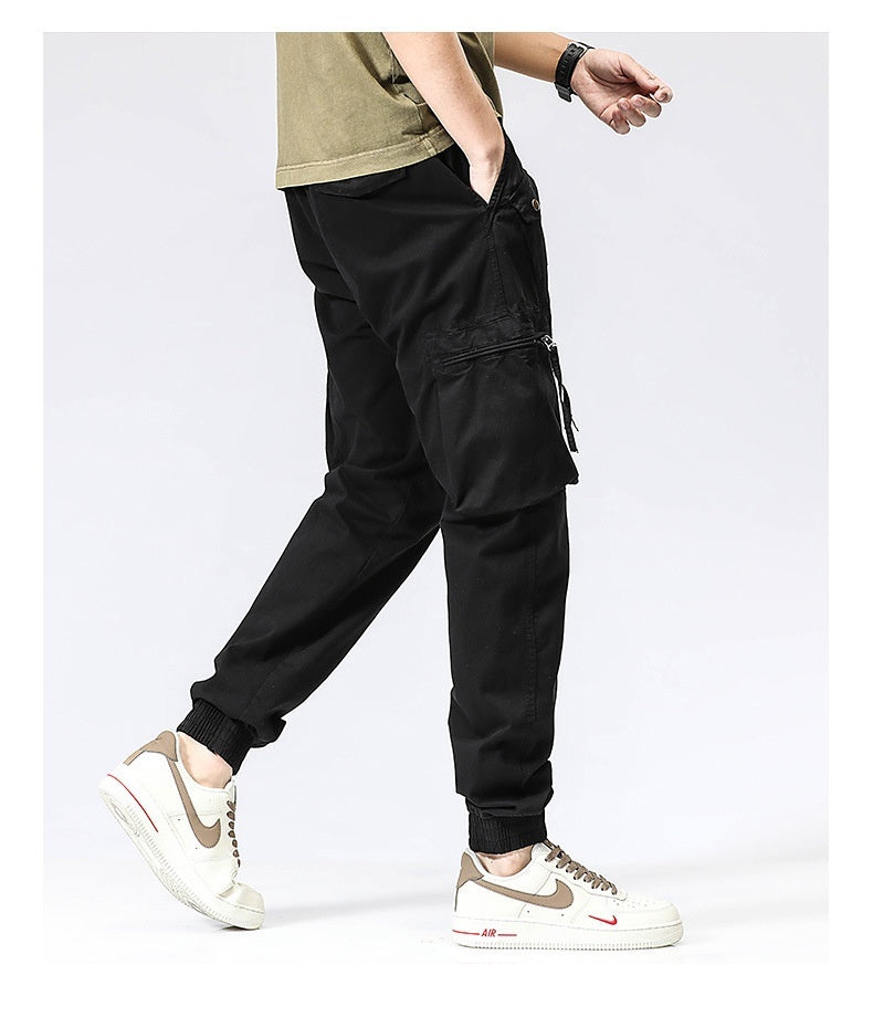 Men's Cotton Utility Jogger Pants – Trendy Workwear with Elastic Waist & Ankle Tie