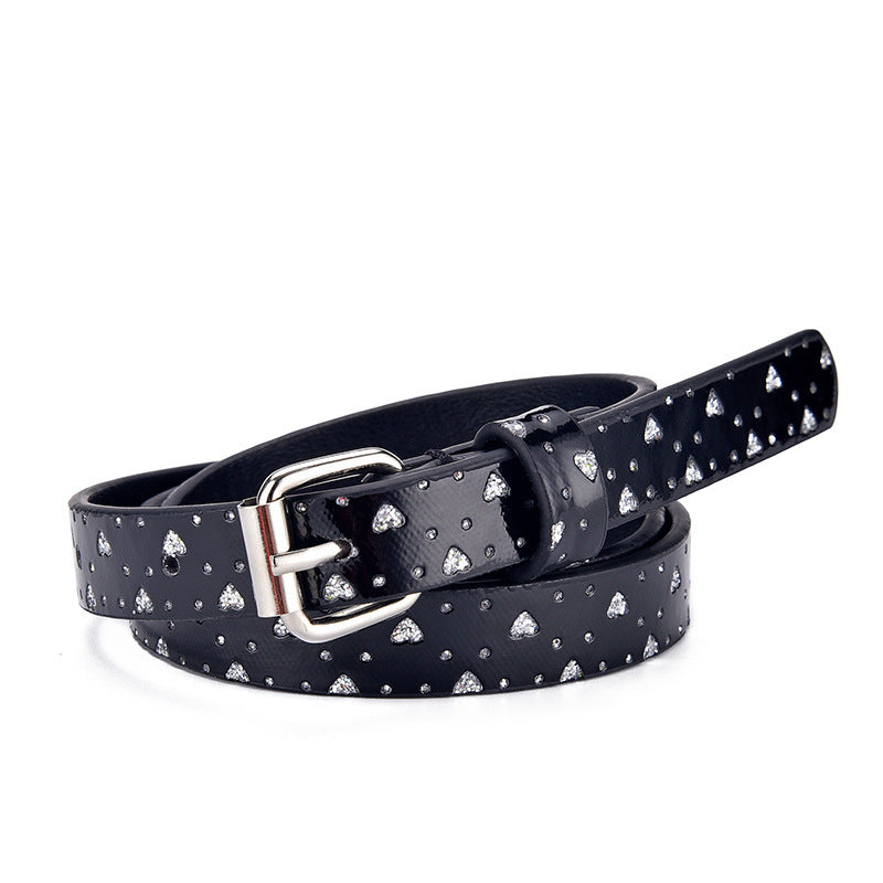 Ladies Kids Belts Heart Glitter Jeans Cropped