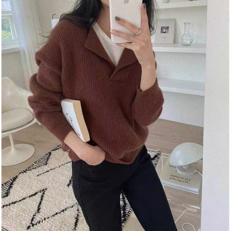Cardigan Temperament V-neck Thin Stiff Striped Sweater