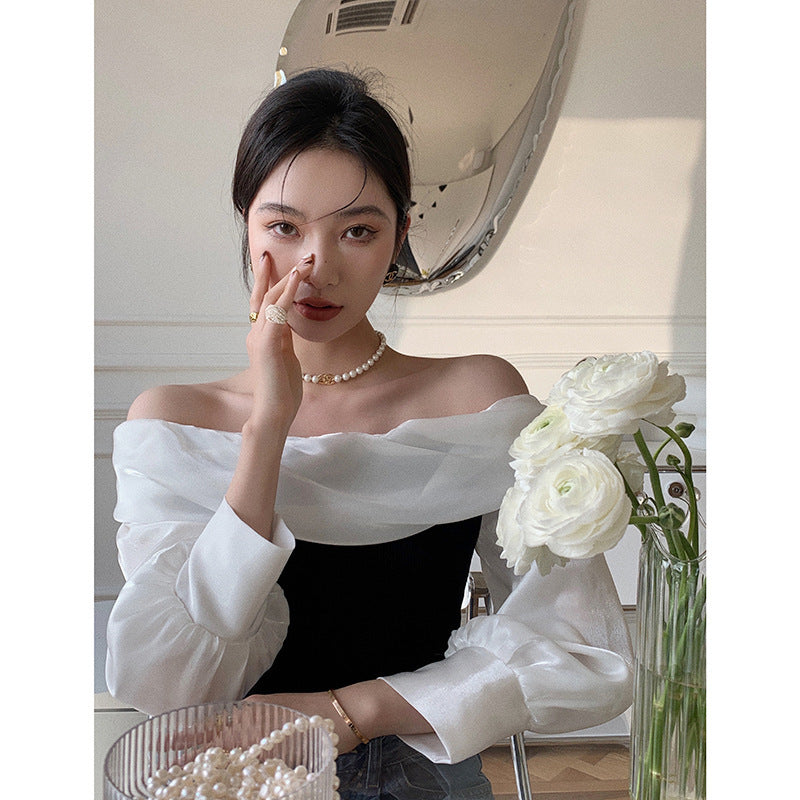 French Pure Desire Off-the-shoulder Knitted Sweater