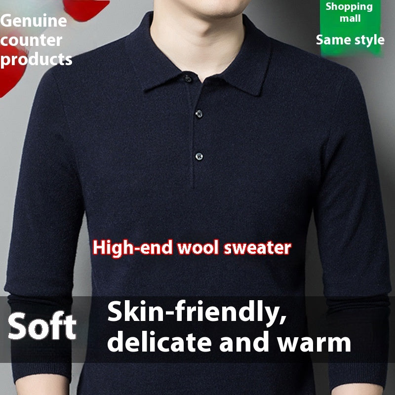 Men's Autumn And Winter Solid Color Shirt Middle-aged Polo Sweater