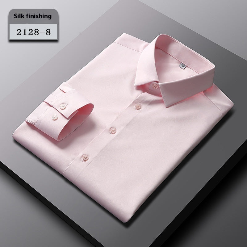 Men’s Elastic Silk Long-Sleeve Non-Iron Shirt – Smooth, Stretch & Breathable