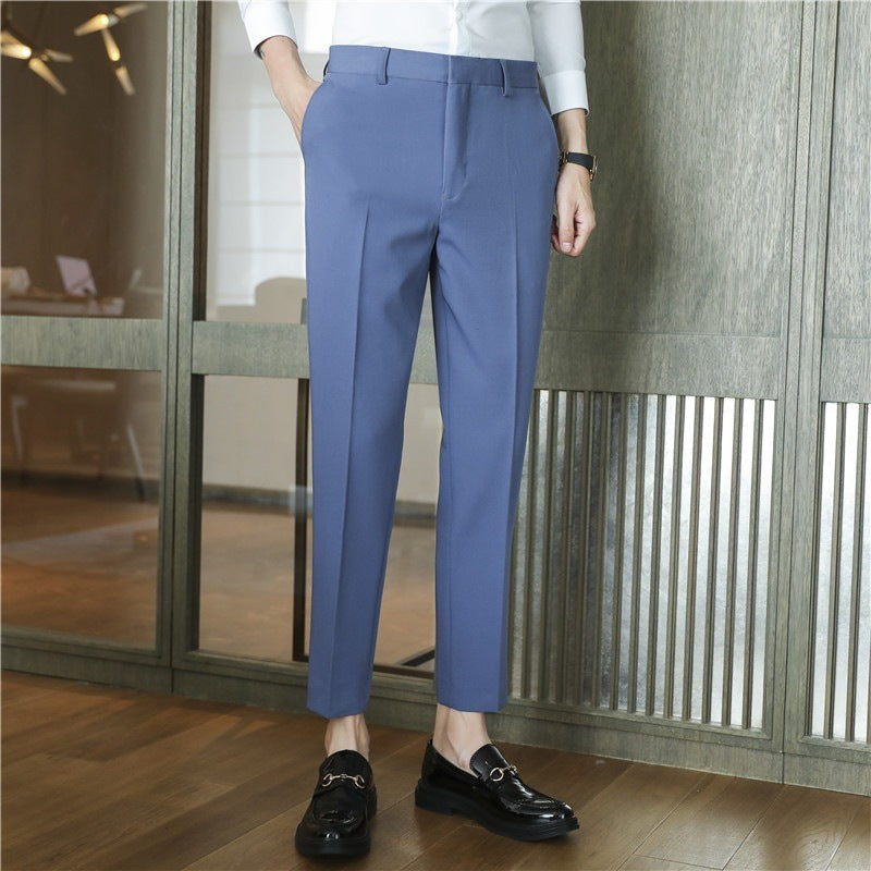 Men’s Spring/Summer Draped Solid‑Color Suit Pants – Stretchy Comfort, Elegant Casual Style