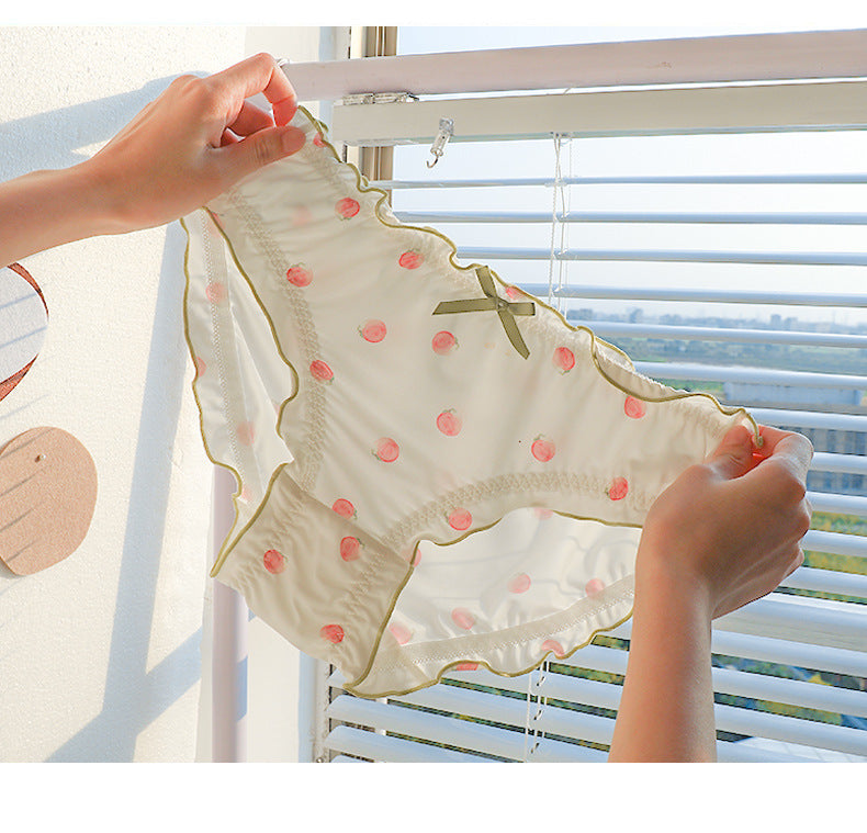 Fruit Printed Ice Silk Sweet Style Cotton Crotch Large Size Briefs