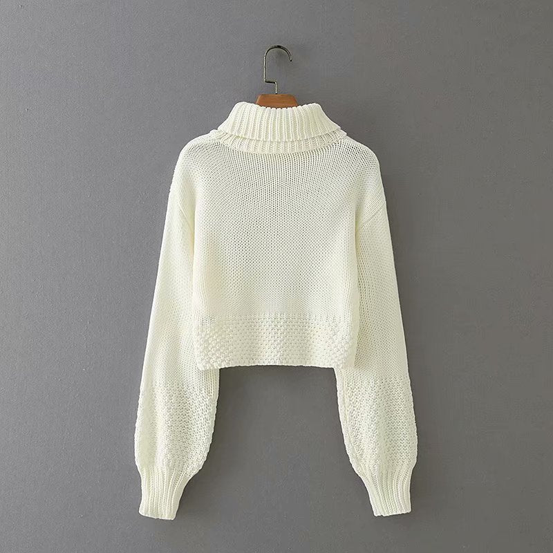 Retro Half High Neck Lantern Sleeve Sweater