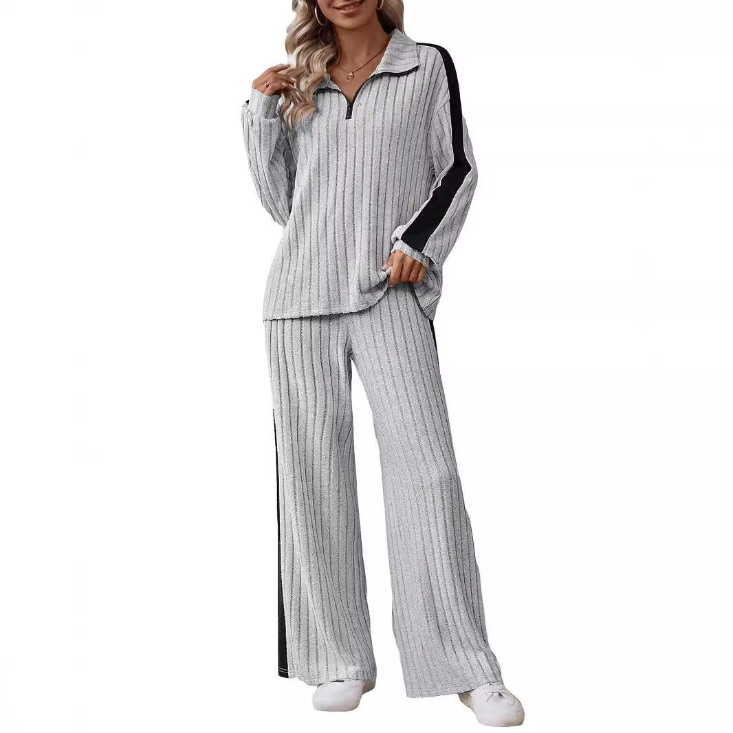 Large Size Casual Suit Women's Sweater Wide Leg Pants Two-piece Set