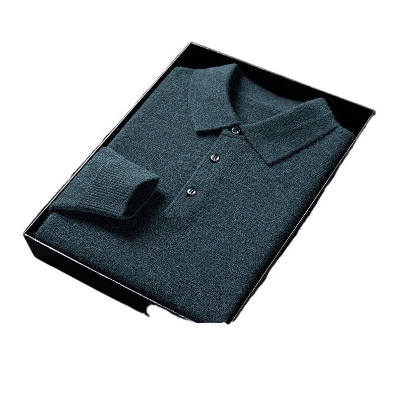 Men's Autumn And Winter Solid Color Shirt Middle-aged Polo Sweater