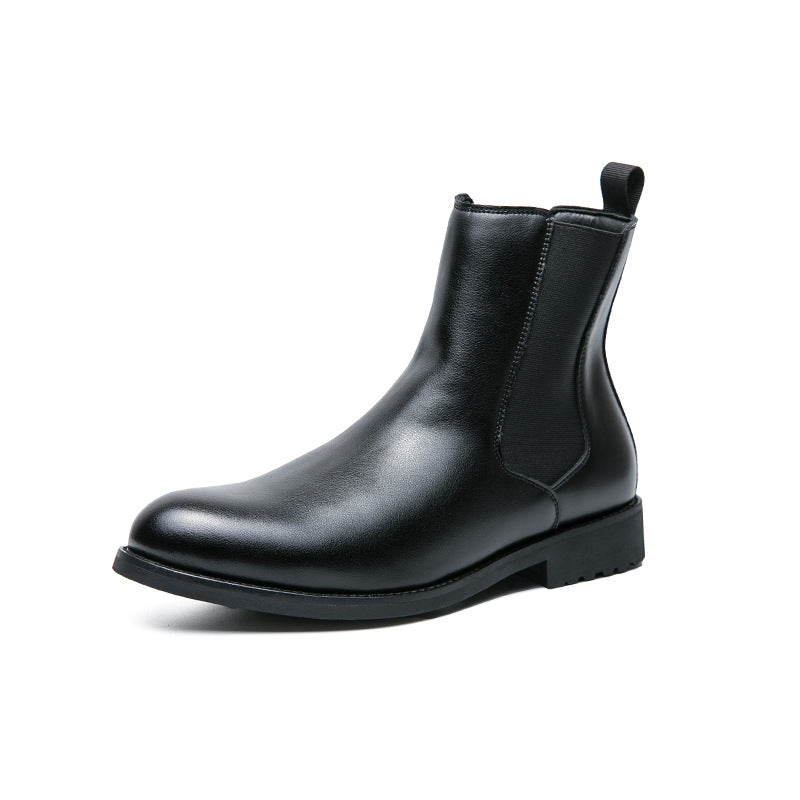 Men’s Korean-Style High-Top Leather Sneakers – Trendy Street Fashion Footwear