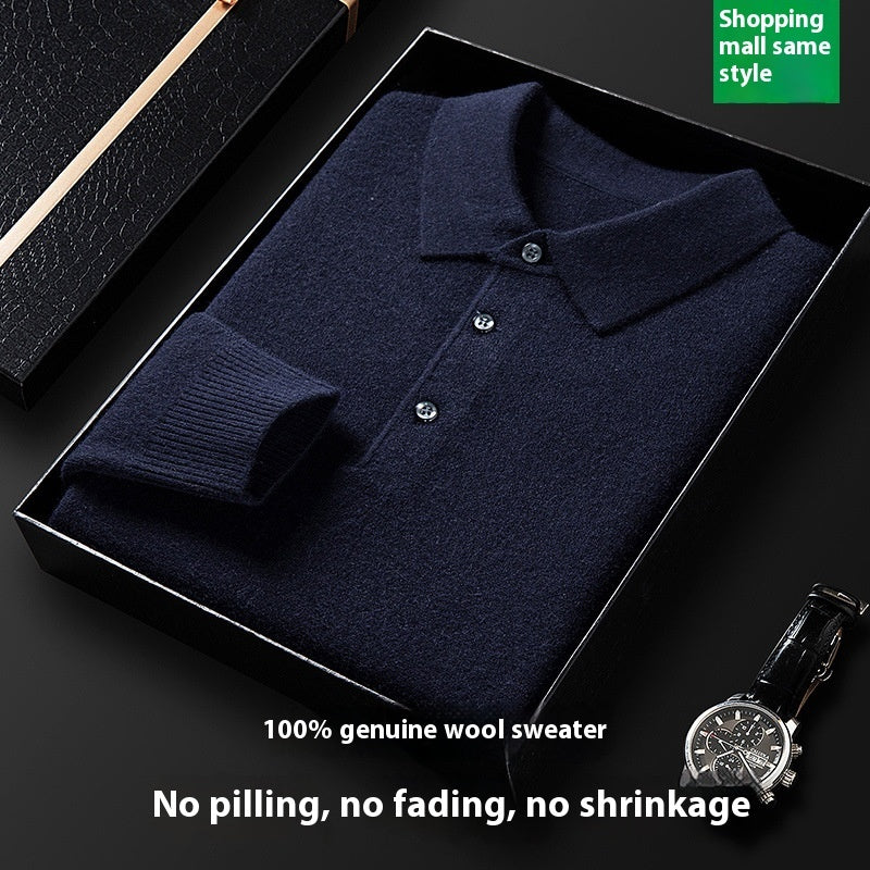 Men's Autumn And Winter Solid Color Shirt Middle-aged Polo Sweater
