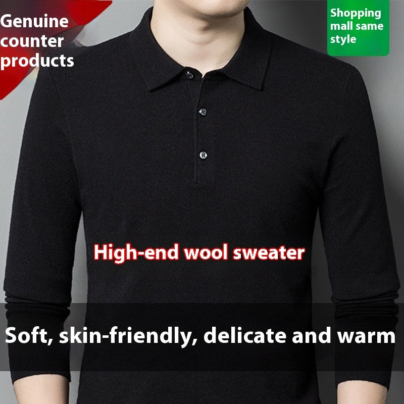 Men's Autumn And Winter Solid Color Shirt Middle-aged Polo Sweater